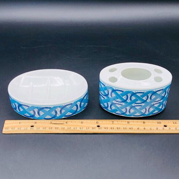 Vintage Japan Porcelain Bathroom Accessory SET - Toothbrush Holder - Soap Dish - Picture 8 of 10